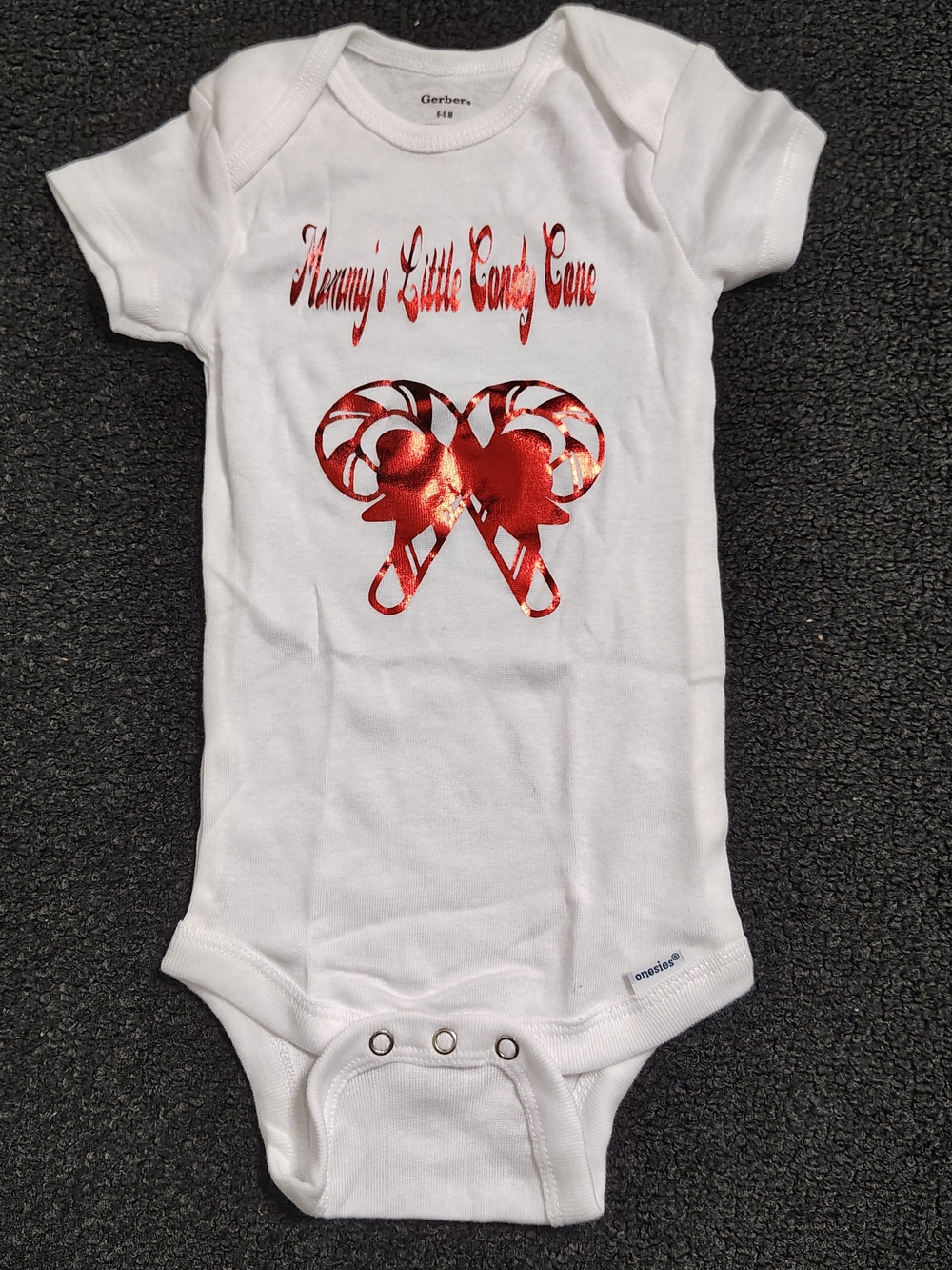 Gerber White Christmas Candy Cane Bow Graphic Print Baby Bodysuit Size 6-9M
